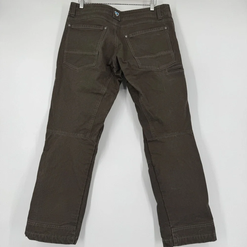 Kuhl Hot Rydr Flannel Lined Pants Green Brown Mens 34x30 Hiking Workwear